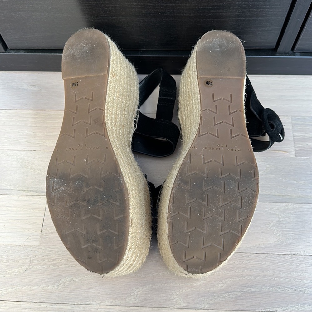 Marc Fisher Black Suede Espadrille Platform Sandal Wedges - Picture 7 of 7